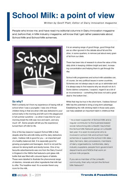 Trends & possibilities school milk still a hit - Elopak