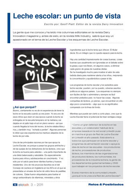 retos & posibilidades la leche escolar continúa siendo un ... - Elopak