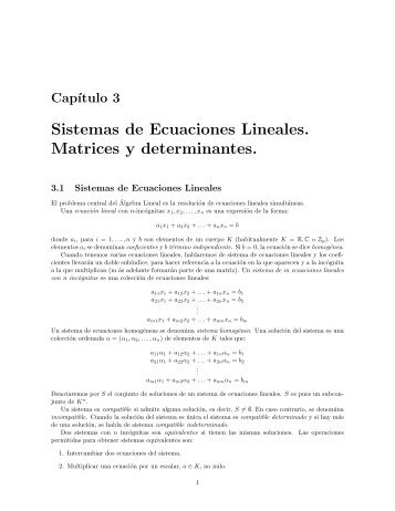 Sistemas de Ecuaciones Lineales. Matrices y ... - QueGrande