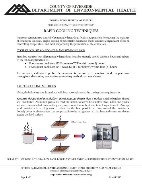 Rapid cooling - Riverside County Department of Environmental Health