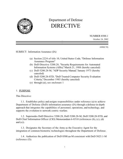 DoD Directive 8500.1 - Common Access Card (CAC)