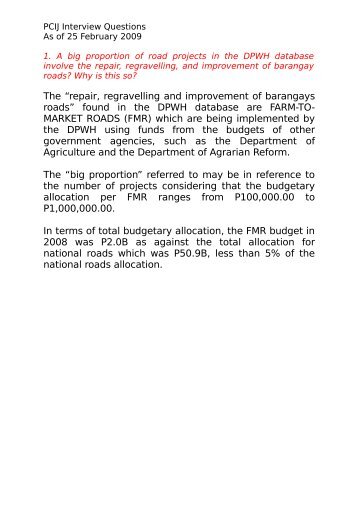 The ârepair, regravelling and improvement of barangays roads ...