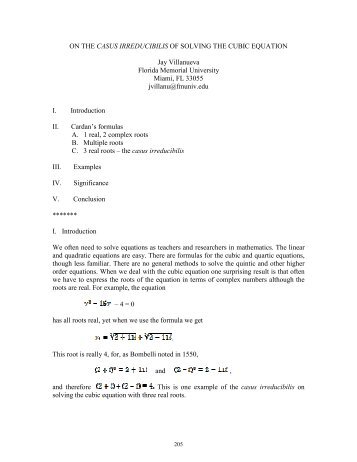 ON THE CASUS IRREDUCIBILIS OF SOLVING THE CUBIC ...