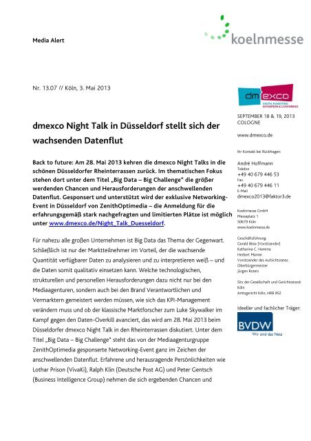 dmexco Night Talk in DÃ¼sseldorf stellt sich der wachsenden Datenflut