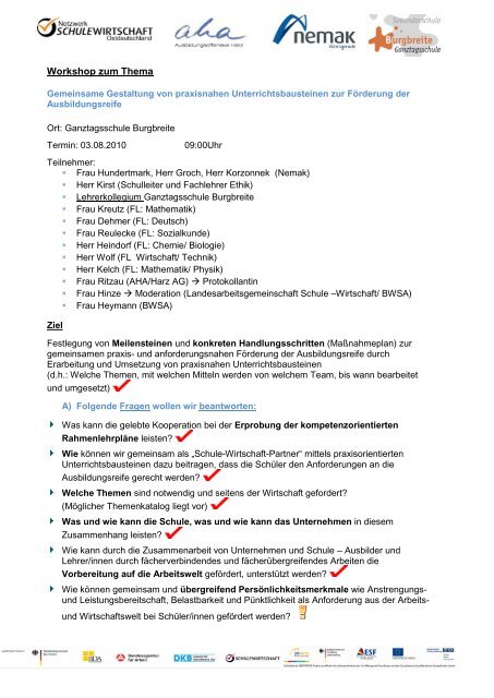 Protokoll zum Kooperationspatenschaft- Workshop