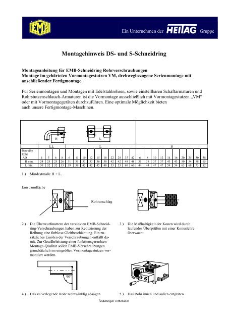 Montagehinweis DS- und S-Schneidring