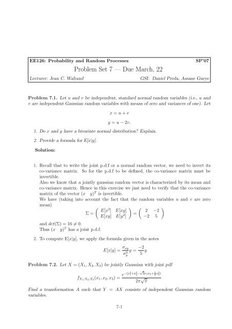 Problem Set 7 â Due March, 22