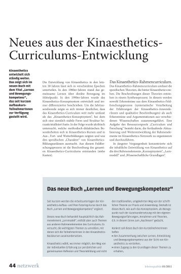 Neues aus der Kinaesthetics-Curriculums-Entwicklung - die Zeitschrift