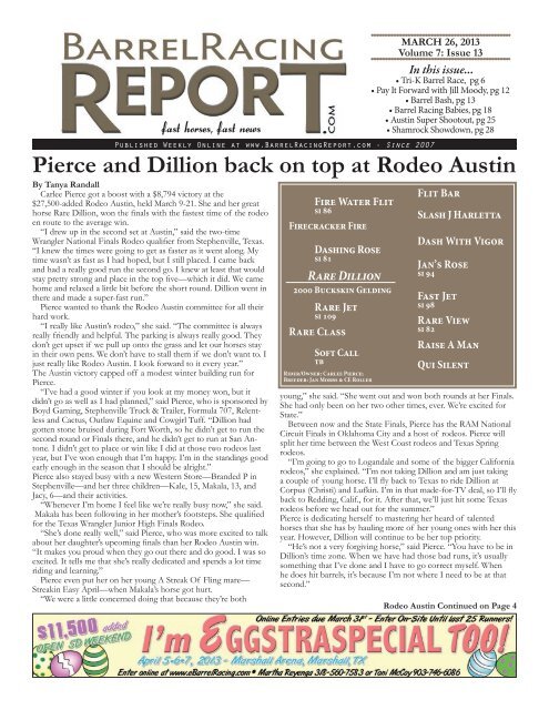 Pierce and Dillion back on top at rodeo austin - Barrel Racing Report