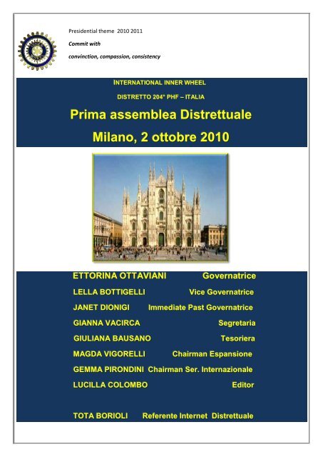 Prima assemblea Distrettuale Milano, 2 ottobre ... - Inner Wheel Italia