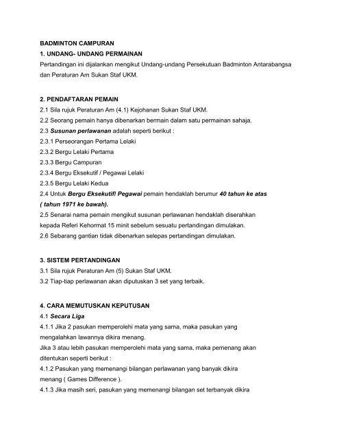 Badminton Campuran 1 Undang Undang Sistem E Warga