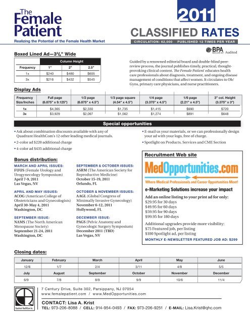 2011 Classified Advertising Rate Card in PDF format. - The Female ...