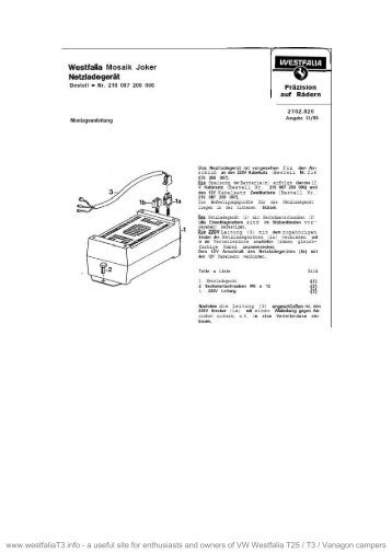 Download Westfalia Mosaik Joker Camper LG20 battery charger ...