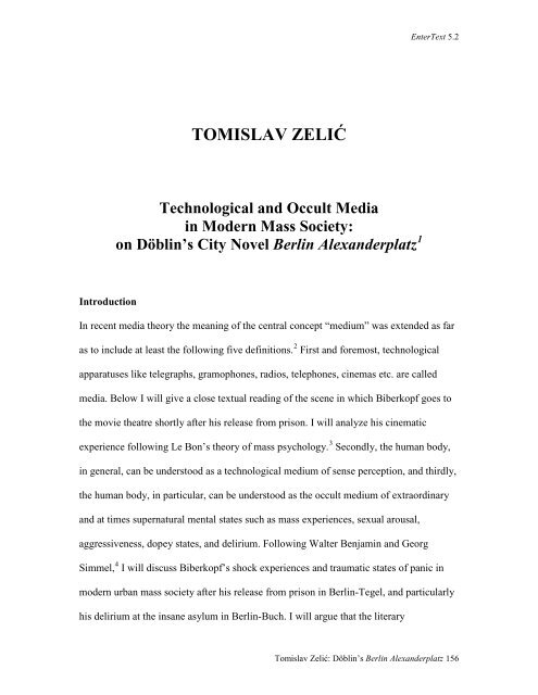 Tomislav Zelic: Technological and Occult Media ... - Brunel University