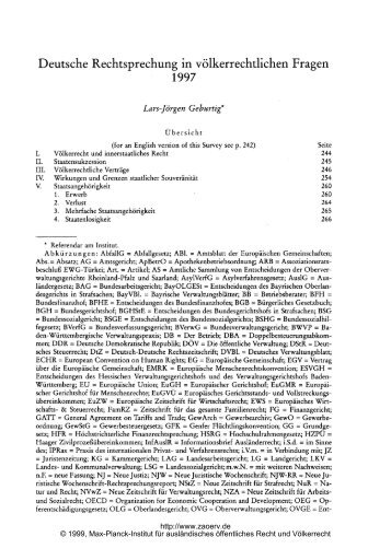 Geburtig: Deutsche Rechtsprechung in vÃƒÂ¶lkerrechtlichen Fragen 1997