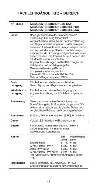 LEHRGANGSPROGRAMM - Handwerkskammer Bremen