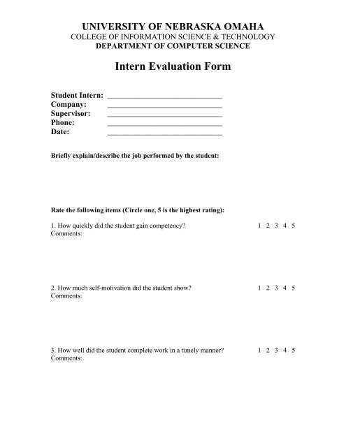 Intern Evaluation Form - College of Information Science and ...