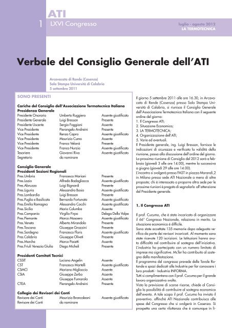 Verbale del Consiglio Generale dell'ATI - La Termotecnica