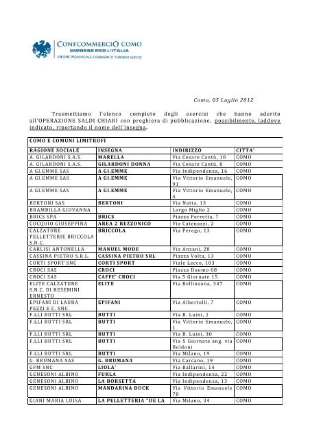 negozi aderenti saldi chiari 2012 - Ecoinformazioni