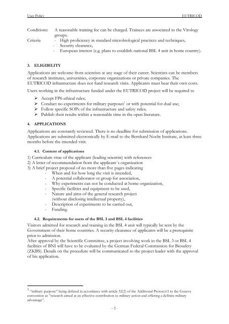 EUTRICOD User Policy - Bernhard-Nocht-Institut fÃ¼r Tropenmedizin