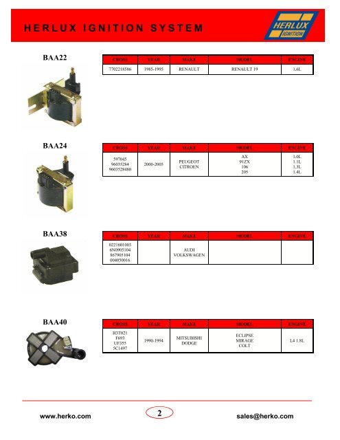 HERLUX IGNITION COIL CATALOG 2009 - All World, Inc.