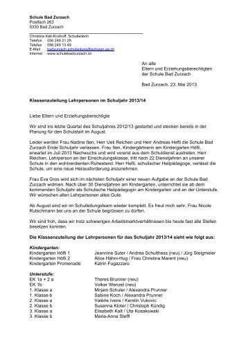 Klasseneinteilung Schuljahr 2013/14 als PDF - Schule Bad Zurzach