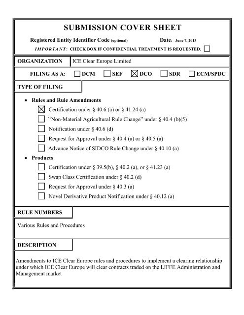 SUBMISSION COVER SHEET - ICE