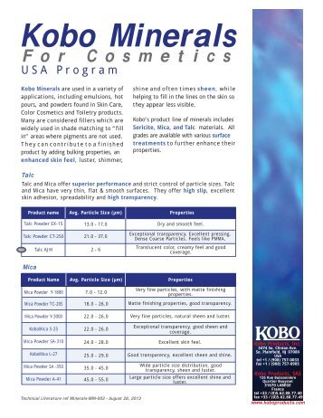 Kobo Minerals for Cosmetics: USA Program Flyer - Kobo Products Inc.