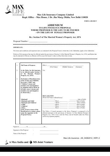 addendum max life insurance