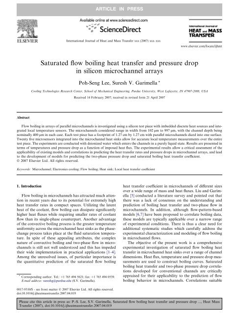 Saturated Flow Boiling Heat Transfer And Pressure Drop In Silicon