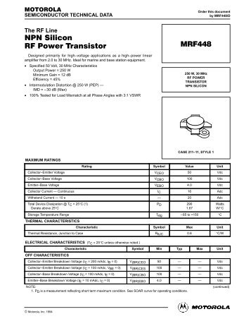 NPN Silicon RF Power Transistor MRF448