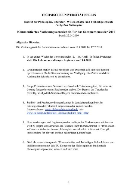 Technische Universitat Berlin Institut Fur Philosophie Tu Berlin