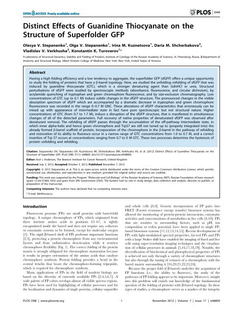 Distinct Effects Of Guanidine Thiocyanate On The Structure Of Distinct Effects Of Guanidine Thiocyanate On The Structure Of