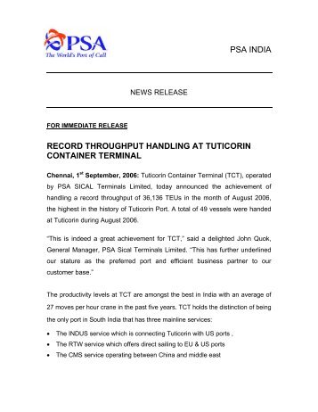 psa india record throughput handling at tuticorin container terminal