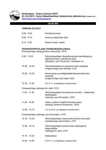 Radiologiaa â Uutta ja Vanhaa XXVII - Oulu