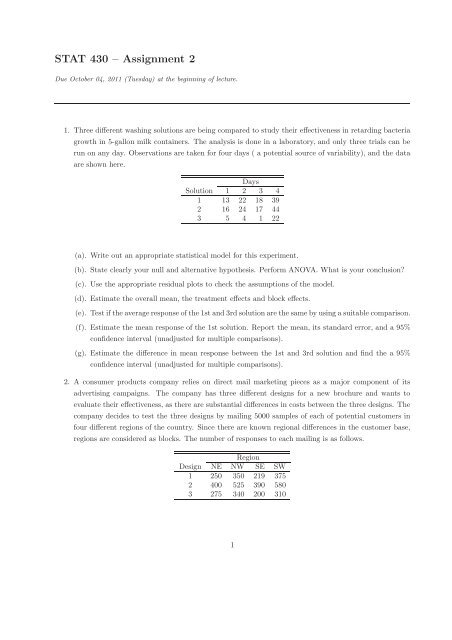 STAT 430 Ã¢Â€Â“ Assignment 2 - People.stat.sfu.ca