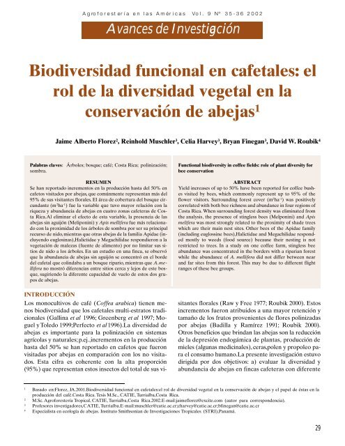 Biodiversidad funcional en cafetales: el rol de la diversidad ... - Catie