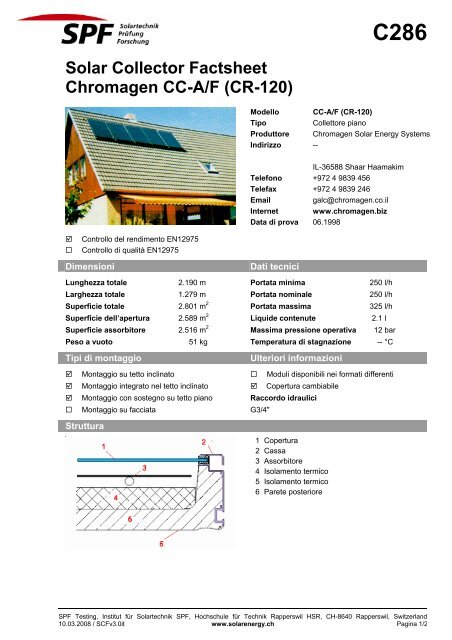 Solar Collector Factsheet Chromagen Cc A F Cr 120 Institut FaÆ'a R