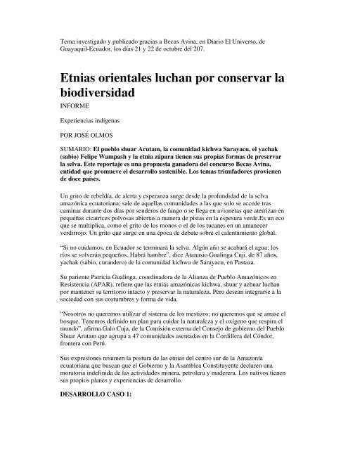 Etnias orientales luchan por conservar la ... - FundaciÃƒÂ³n AVINA