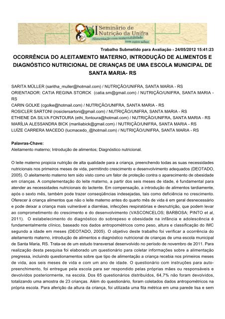 Ocorraªncia Do Aleitamento Materno Introdua A O De Alimentos Unifra