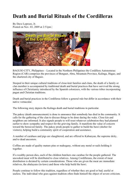 Death And Burial Rituals Of The Cordilleras Philippine Culture