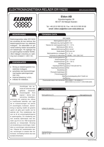 ELEKTROMAGNETISKA RELÄER ER116230 - Eldon