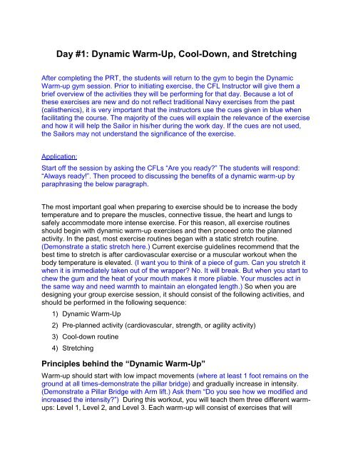 Day 1 Dynamic Warm Up Cool Down And Stretching Day 1 Dynamic Warm Up Cool Down And Stretching