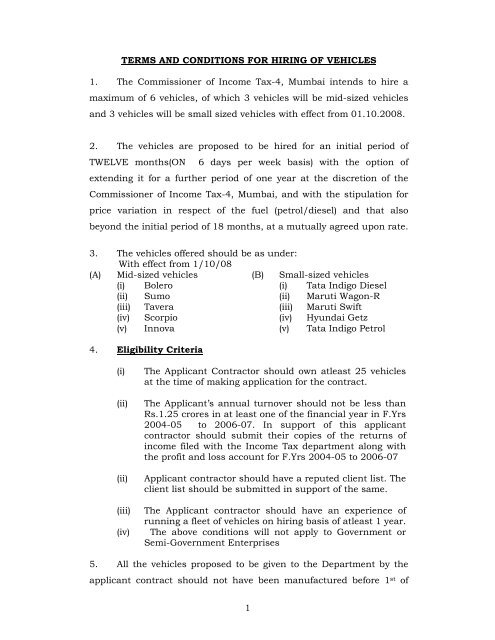 1 TERMS AND CONDITIONS FOR HIRING OF VEHICLES 1. The 