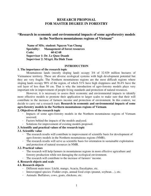 RESEARCH PROPOSAL FOR MASTER DEGREE IN FORESTRY 