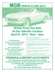 MGB Parts Flyer - Peninsula Imported Cars / Ducati