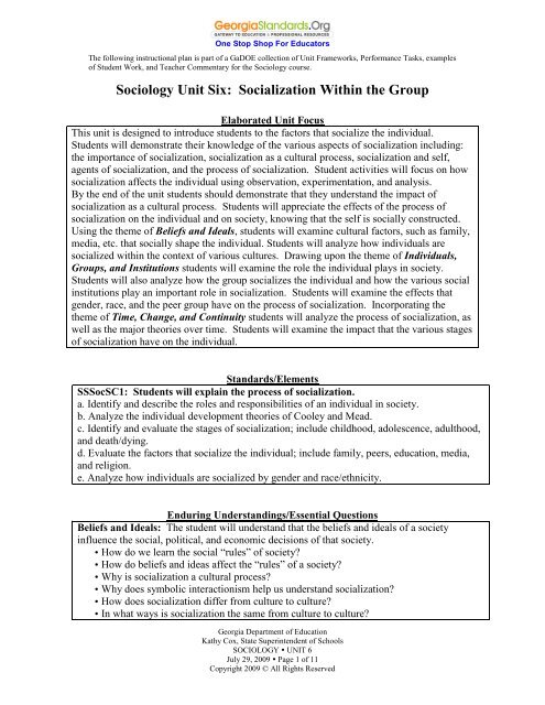 Unit 6 - Socialization Within The Group - Georgiastandards.org