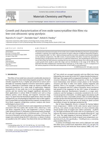 Materials Chemistry and Physics Growth and characterization of iron ...