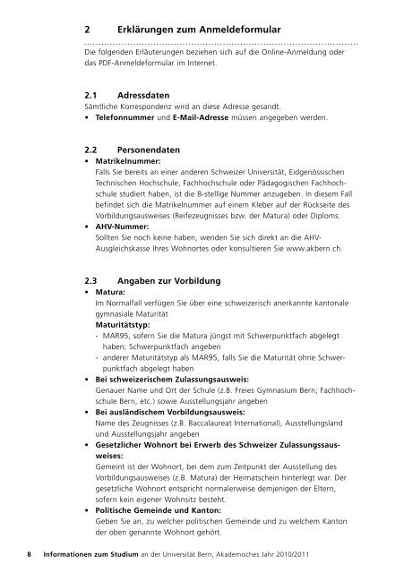 Information zu Studium und Anmeldung an der UNI Bern - Institut für ...
