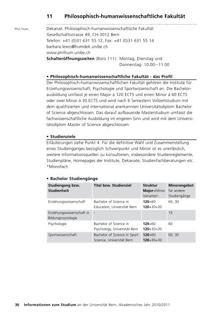 Information zu Studium und Anmeldung an der UNI Bern - Institut für ...